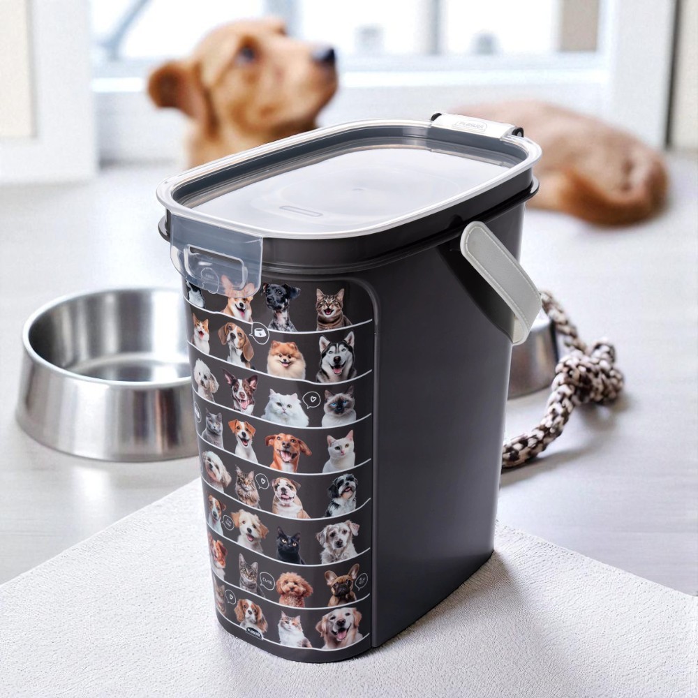 Porta Ração 8,5kg Tampa Hermética Colher Dosadora Cães Gato Preto