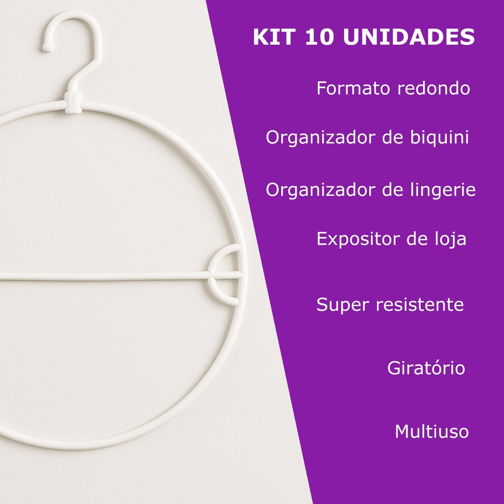 Kit 10 Cabides Redondo Giratório Branco Preto Organizador Lingerie Biquini Expositor Loja Vitrine