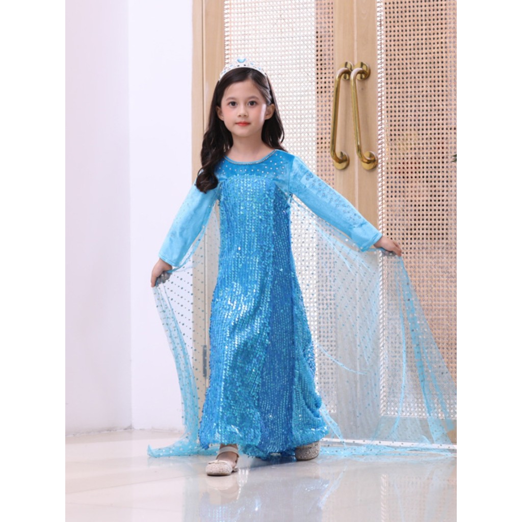Outono inverno outono inverno Elsa gelo princesa meninas vestido de gaze de manga comprida vestido de aniversário de men