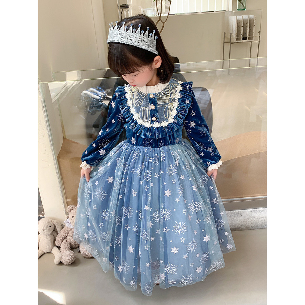 Elsa vestido de princesa outono inverno meninas High-End Original congelado outono vestido de aniversário vestido elsa n