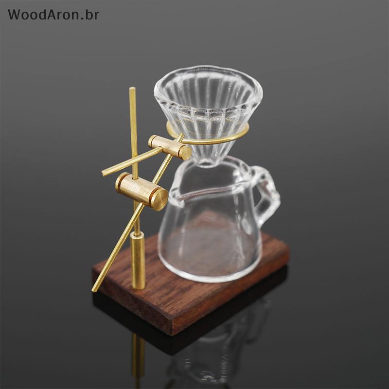 WoodAron 1 Conjunto 1 : 12 Casa De Bonecas Em Miniatura Suporte De Café Feito À Mão Pote De Vidro Funil Mini Cafeteira C