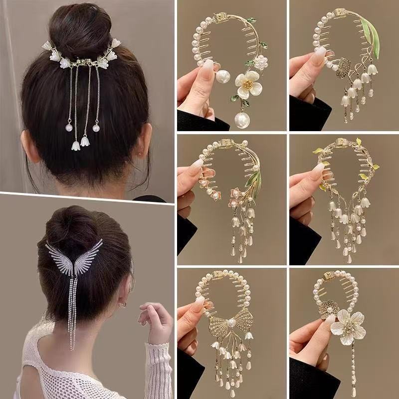 Fivela de rabo de cavalo alto, placa de estilo antigo, borla de cabelo, clipe de cabelo, cabeça de bola, anel de cabelo