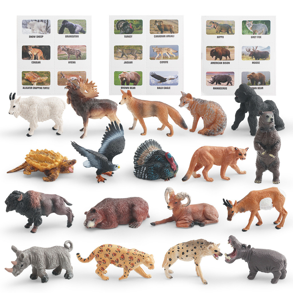 [Em Estoque] Conjunto de Brinquedos Infantis de Simulação de Animais Selvagens: Miniaturas de Guepardo, Gorila, Hipopóta