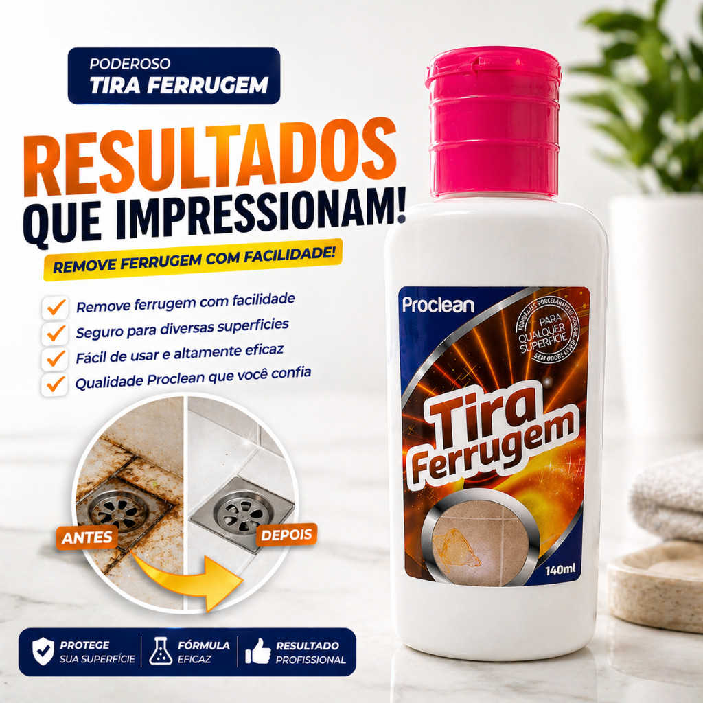 Tira Ferrugem 140ml Detergente Pré-lavagem Removedor Ferrugem Mancha de Cerâmicas Porcelanatos Inox