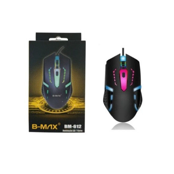 Mouse Gamer Óptico Com Fio USB, DPI Ajustável até 3600 e Iluminação LED 7 Cores Modelo