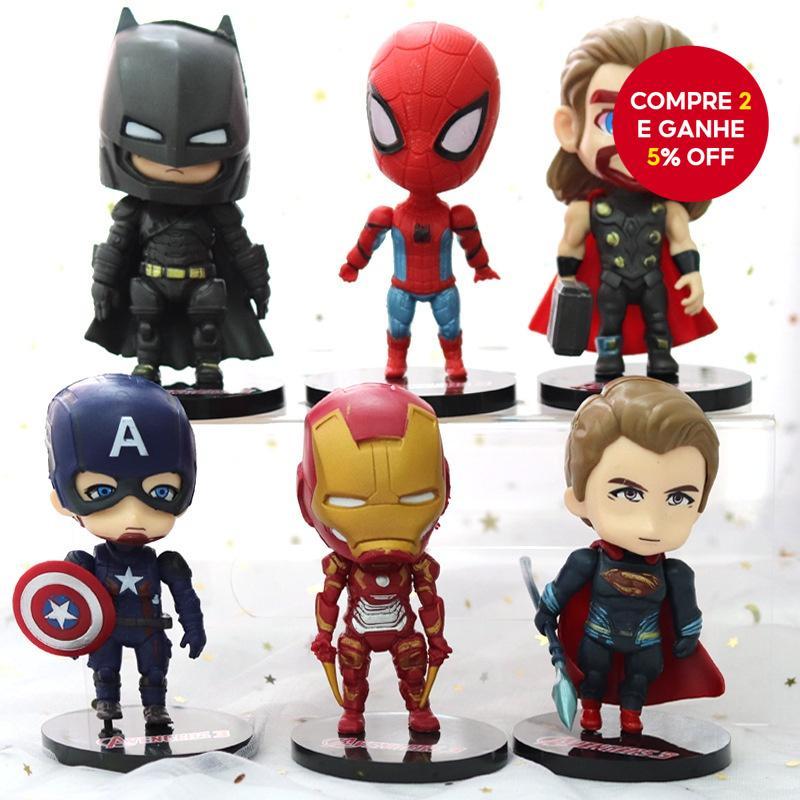 6 peças novos Decoração para Bolo de Aniversário dos Vingadores, incluindo Homem-Aranha, Batman e Homem de Ferro