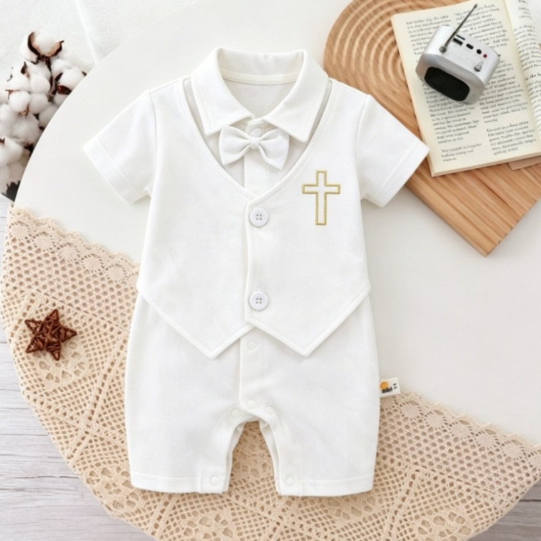 Pangbinyag Roupa De Bebê Menino Macacão De Algodão Polo Colete Falso Arco Roupas De Batizado Para 0 6 Meses Body De Mang