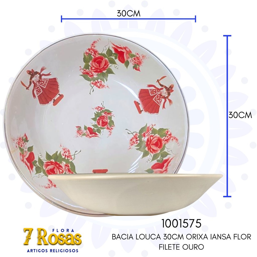 BACIA LOUCA 30CM ORIXA IANSA FLOR FILETE OURO