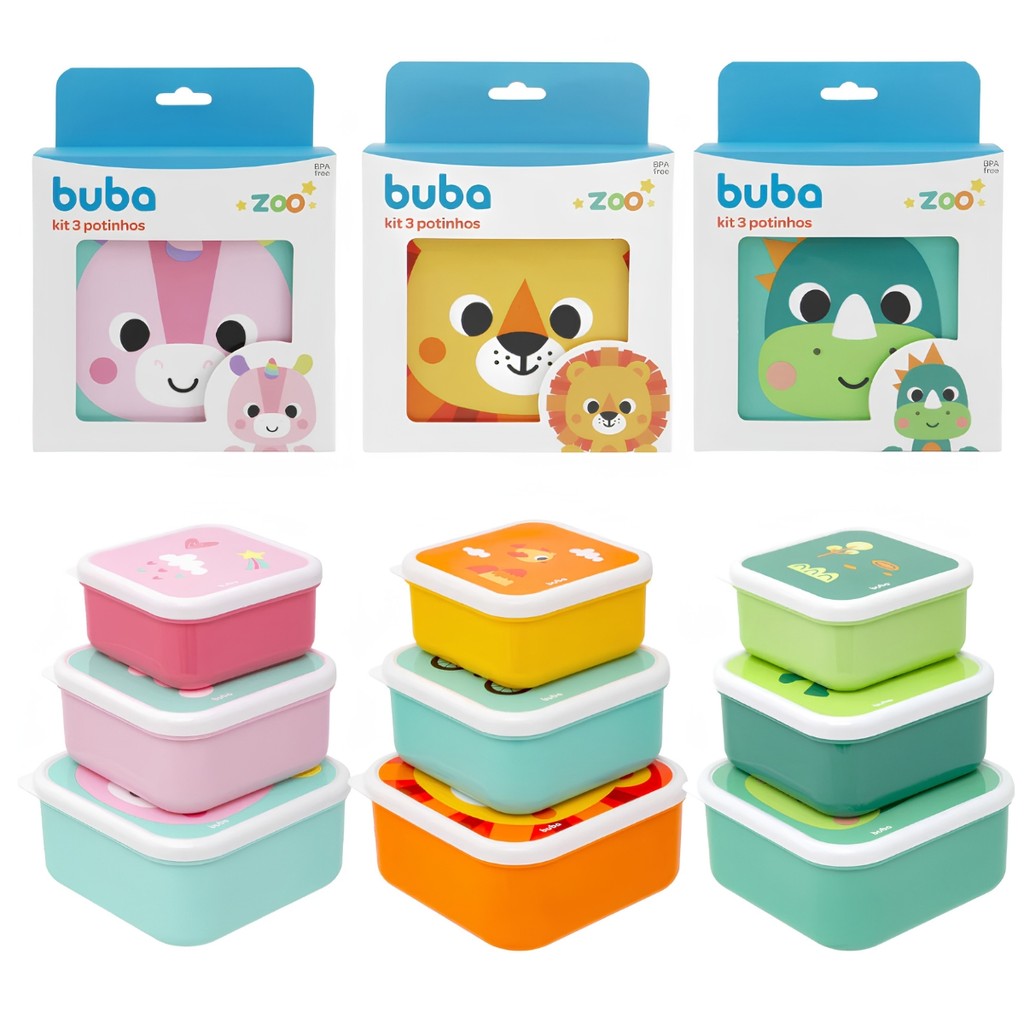 Kit Com 3 Potinhos Infantil Para Lancheira Zoo - Buba