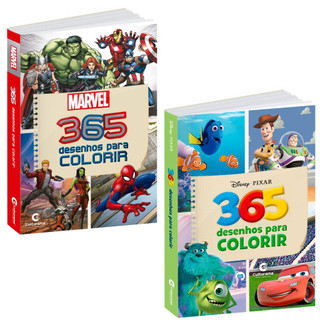 Kit 2 Livros 365 Desenhos Para Colorir Marvel e Disney Pixar