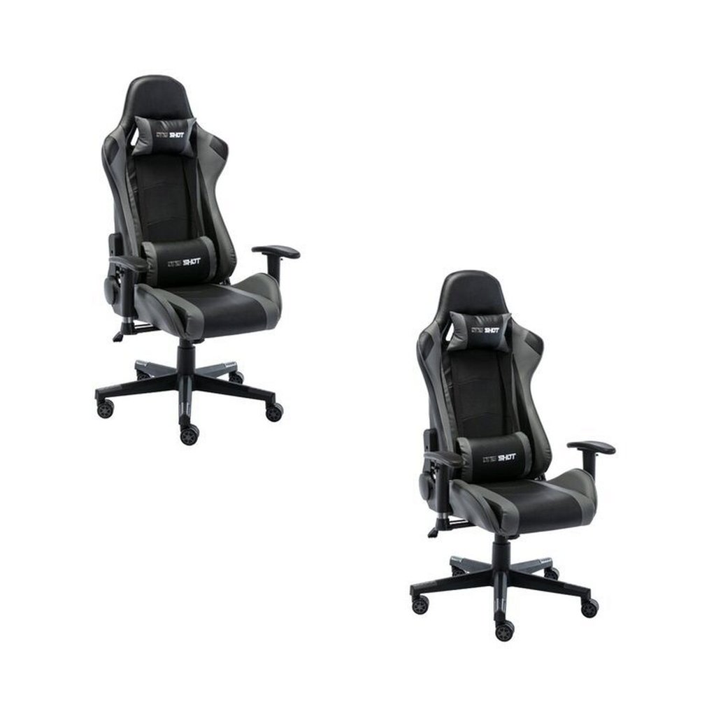 Kit 2 Cadeiras Gamer Giratória em Couro One Shot Preto/Cinza Preto/Cinza