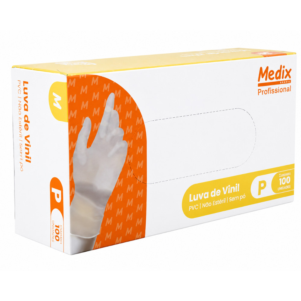 Luva Vinil Sem Pó Medix P Caixa 100 Procedimento Descartável Transparente