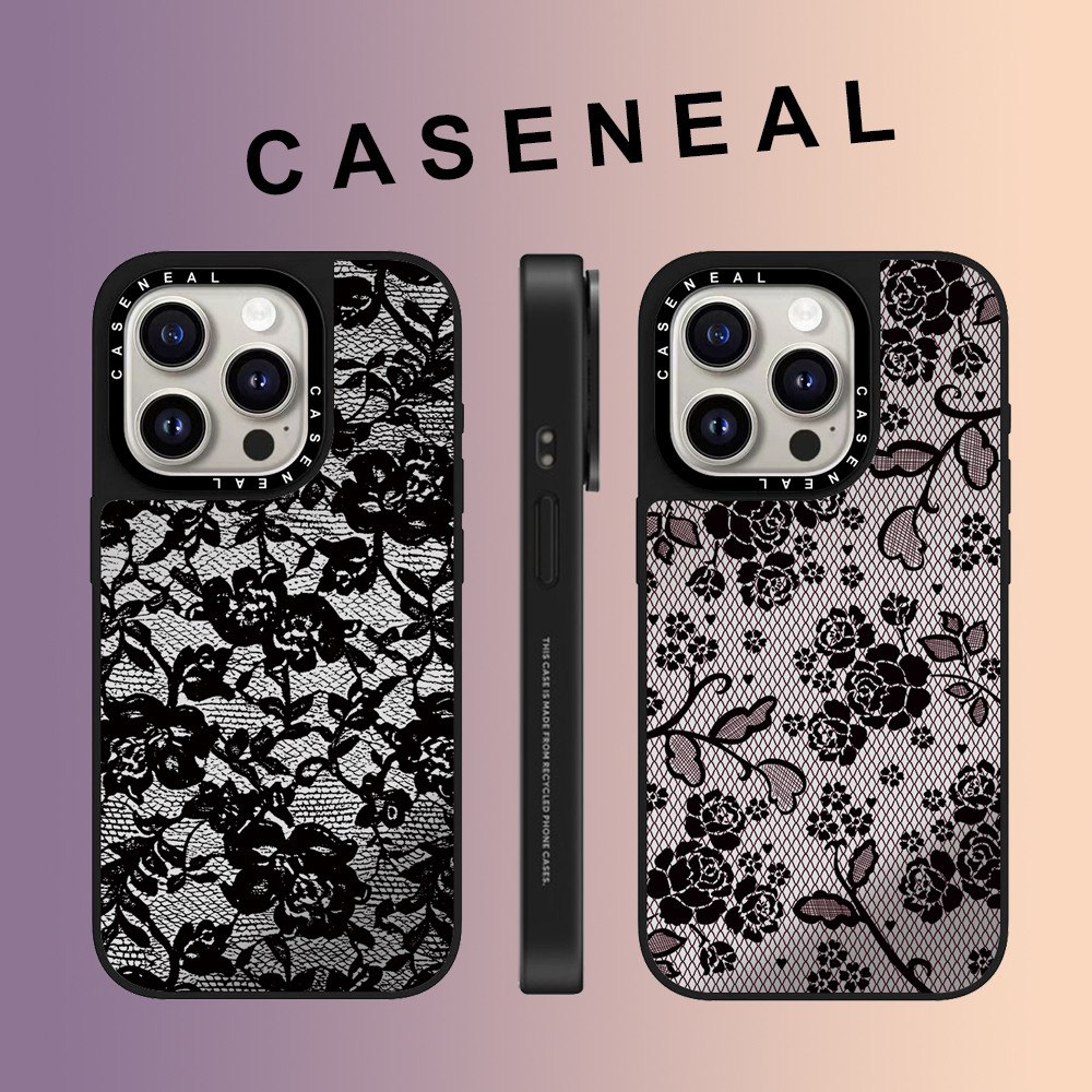 CASENEAL Capa De Telefone Com Rosto De Flor De Renda Preta Para iPhone 17 Pro Max 16 ProMax 15Pro 14 Plus 13 12 11 Prote