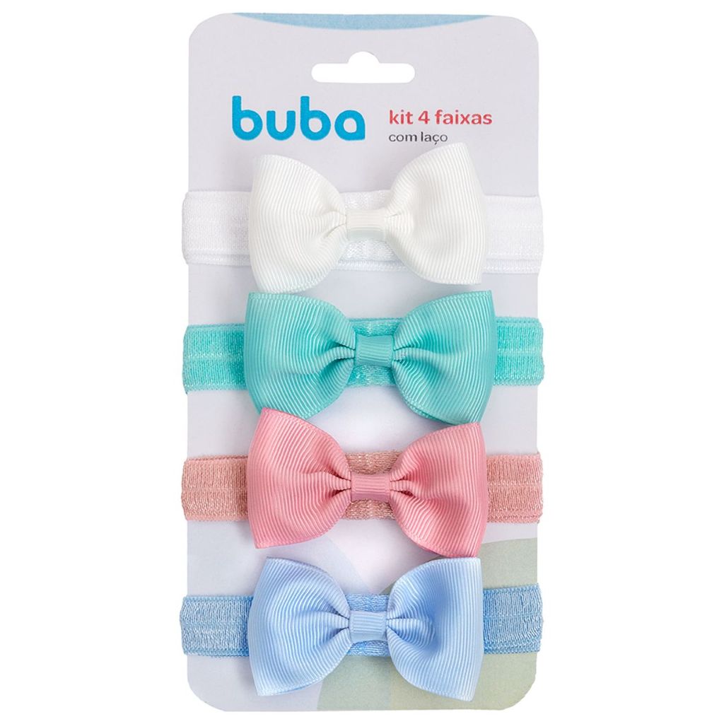 Kit 4 Faixas de Cabelo para Bebê com Laços Coloridos Infantil Menina Buba Acessório 15317