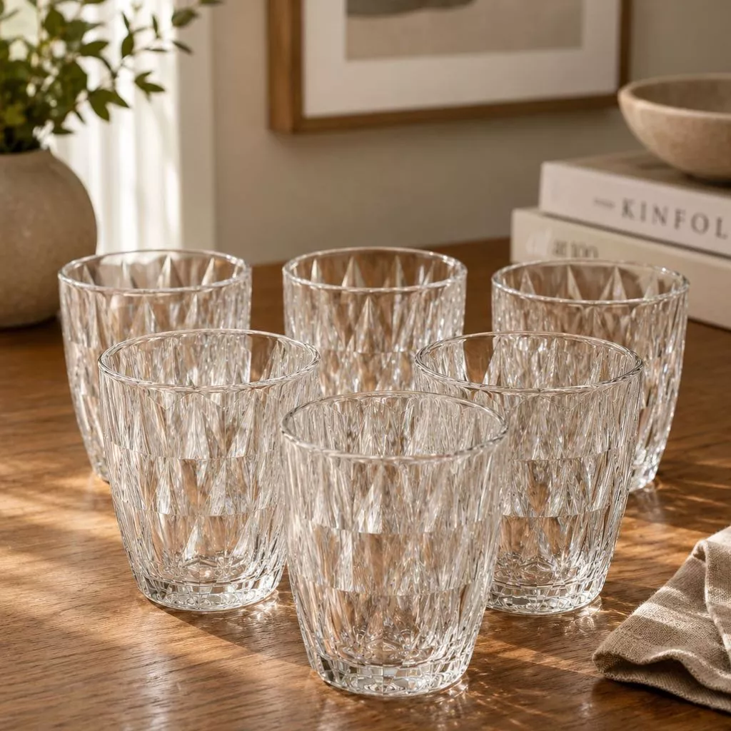 Jogo De 6 Copos Diamond De Vidro 300ml Vários Modelos Para Bebidas E Drinks Grosso Diamante Luxo
