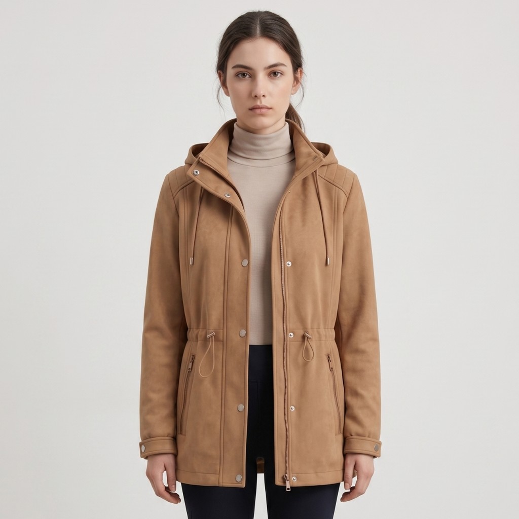 Jaqueta Feminina Parka Sobretudo Forrado C/ Capuz Removível Casaco Suede Premium Elegante