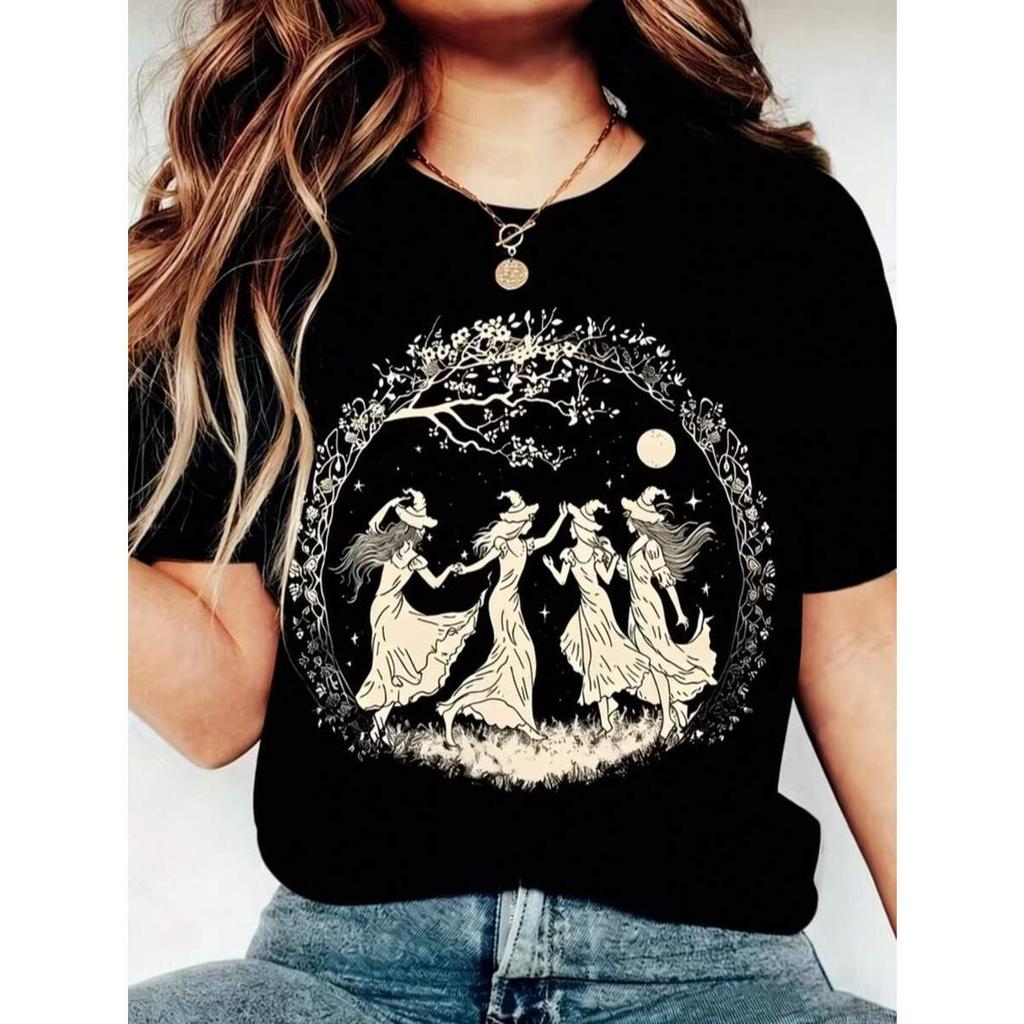 Camiseta Algodão Feminina Premium Adulto Bruxas Espinhos Lua Feitiço Mago Magia