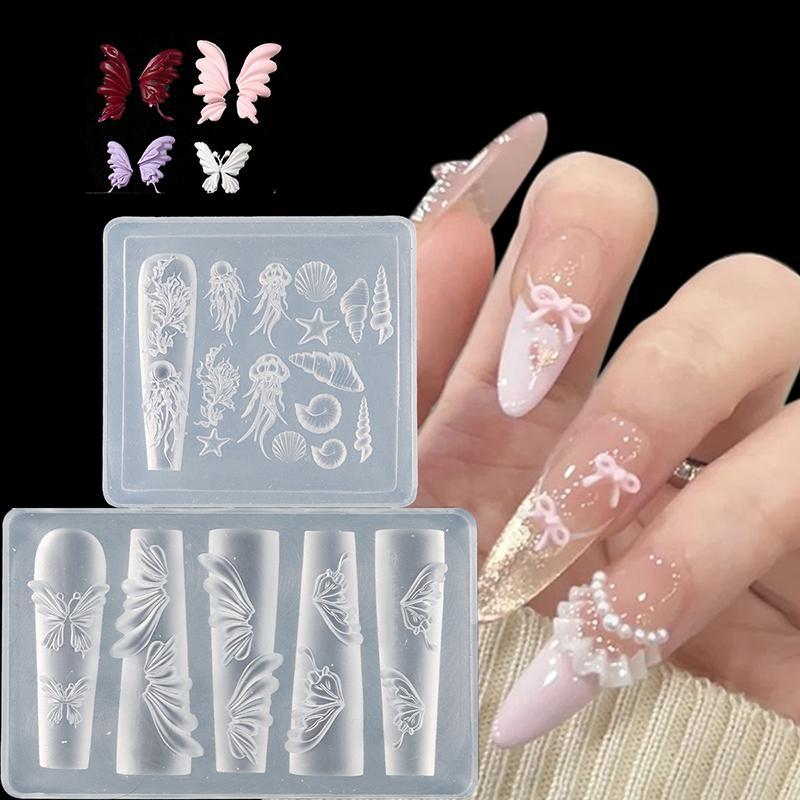 [Fel] 3D Mini Molde De Silicone Borboleta Flor Decorações De Nail Art Unhas DIY Design Shell Placa De Carimbo Manicure V