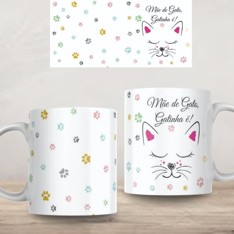 Xícara Caneca Mãe de Gato, Gatinha é Personalizada Cerâmica Plastico Presente Promoção Lembrança Xícara Branca Lembrança