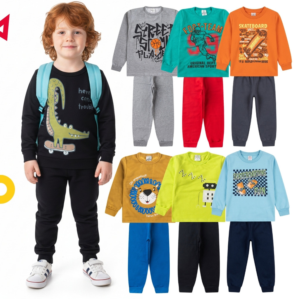 Kit 10 Peças Moletom Conjunto Infantil Menino 1 ao 14 Masculino Outono Inverno