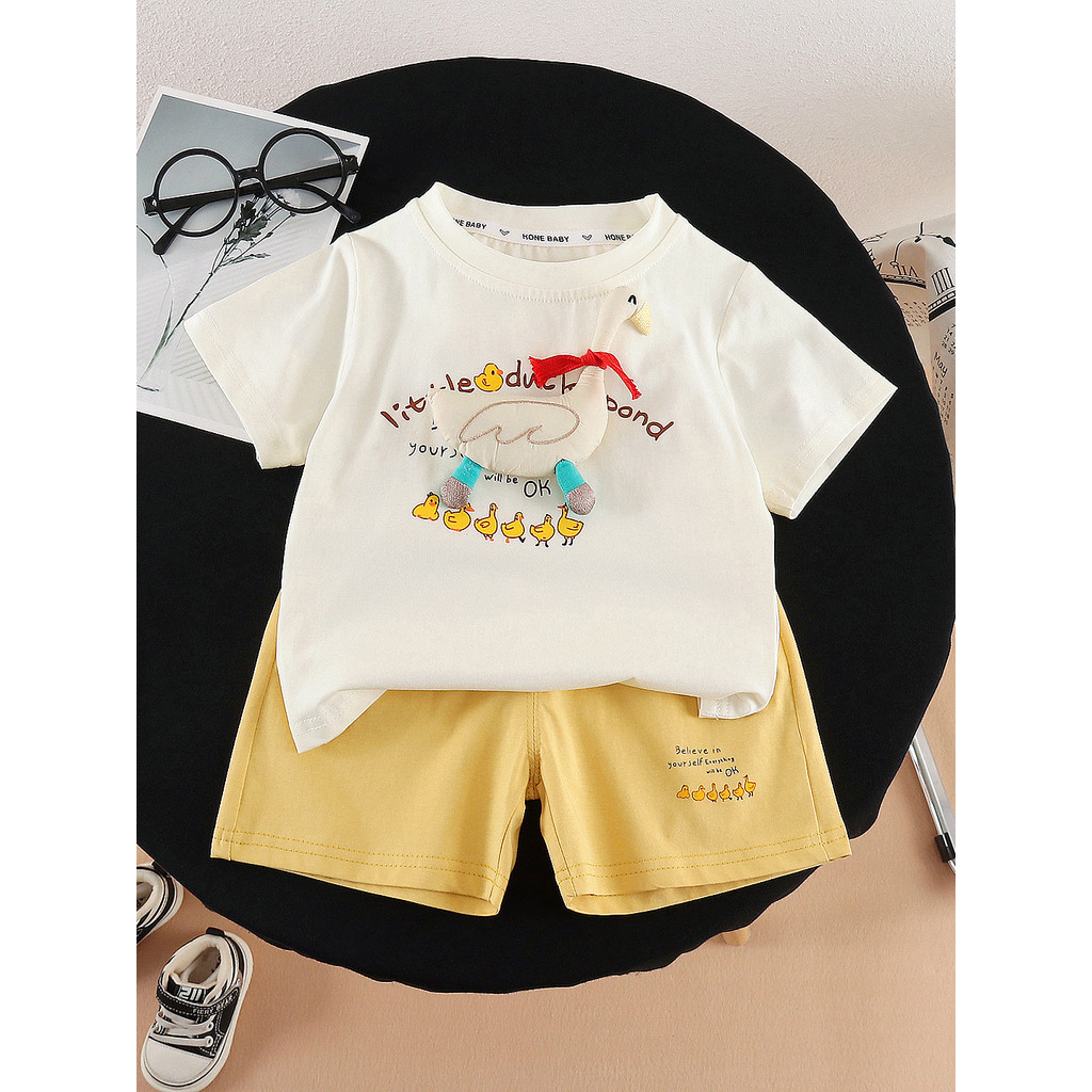 Meninas roupas de verão moda dos desenhos animados de manga curta terno de duas peças bebê verão moda Casual bebê crianç