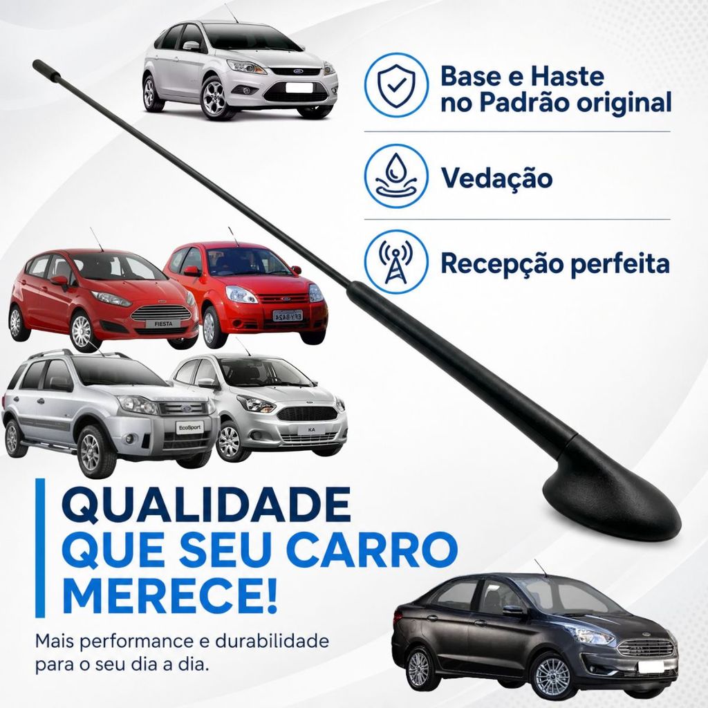 Antena De Teto Receptiva Com Base E Haste Linha Ford 50cm Recepção Perfeita AM\FM