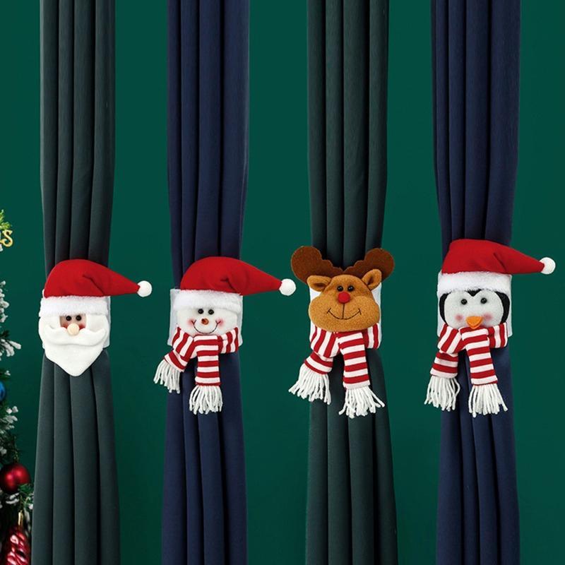 Natal Dos Desenhos Animados Cortina Fecho Pinguim Papai Noel Boneco De Neve Elk Titular Decoração De Para Casa Acessório