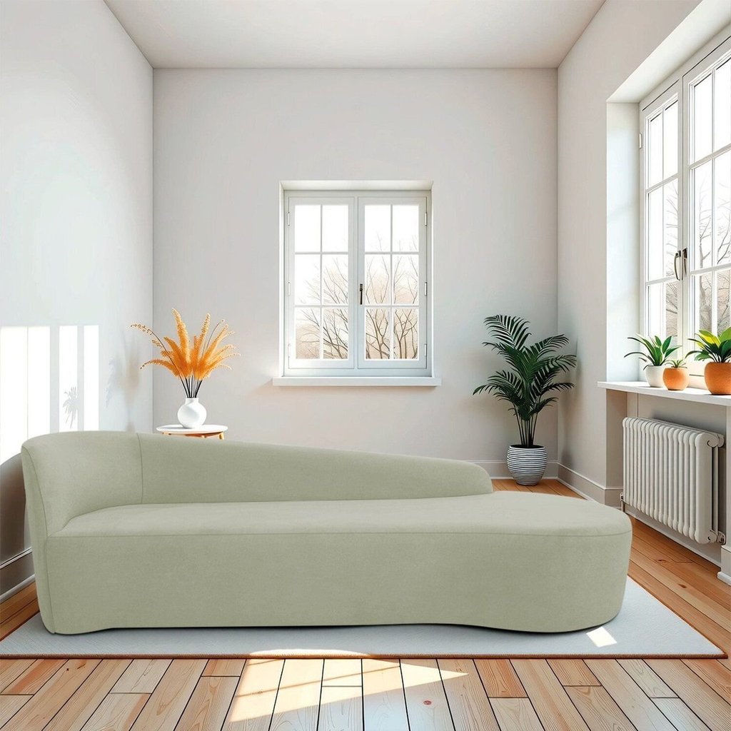 Recamier Curvo Orgânico 200cm 3 Lugares Lado Direito para Sala Estar Bouclé Paris Verde Oliva Verde Oliva
