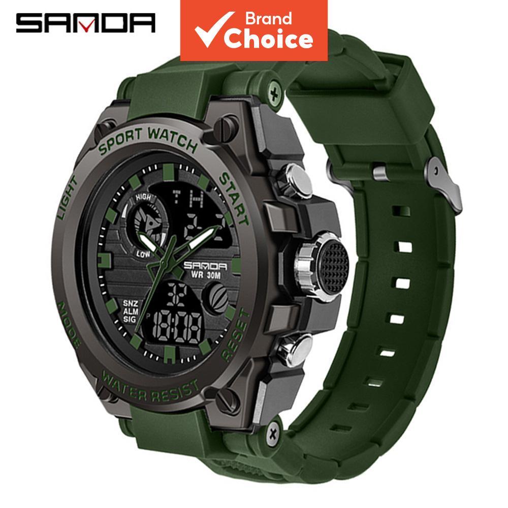 Sanda 739 Relógio Esportivo Multifuncional de Mostrador Grande, Digital, Dupla E