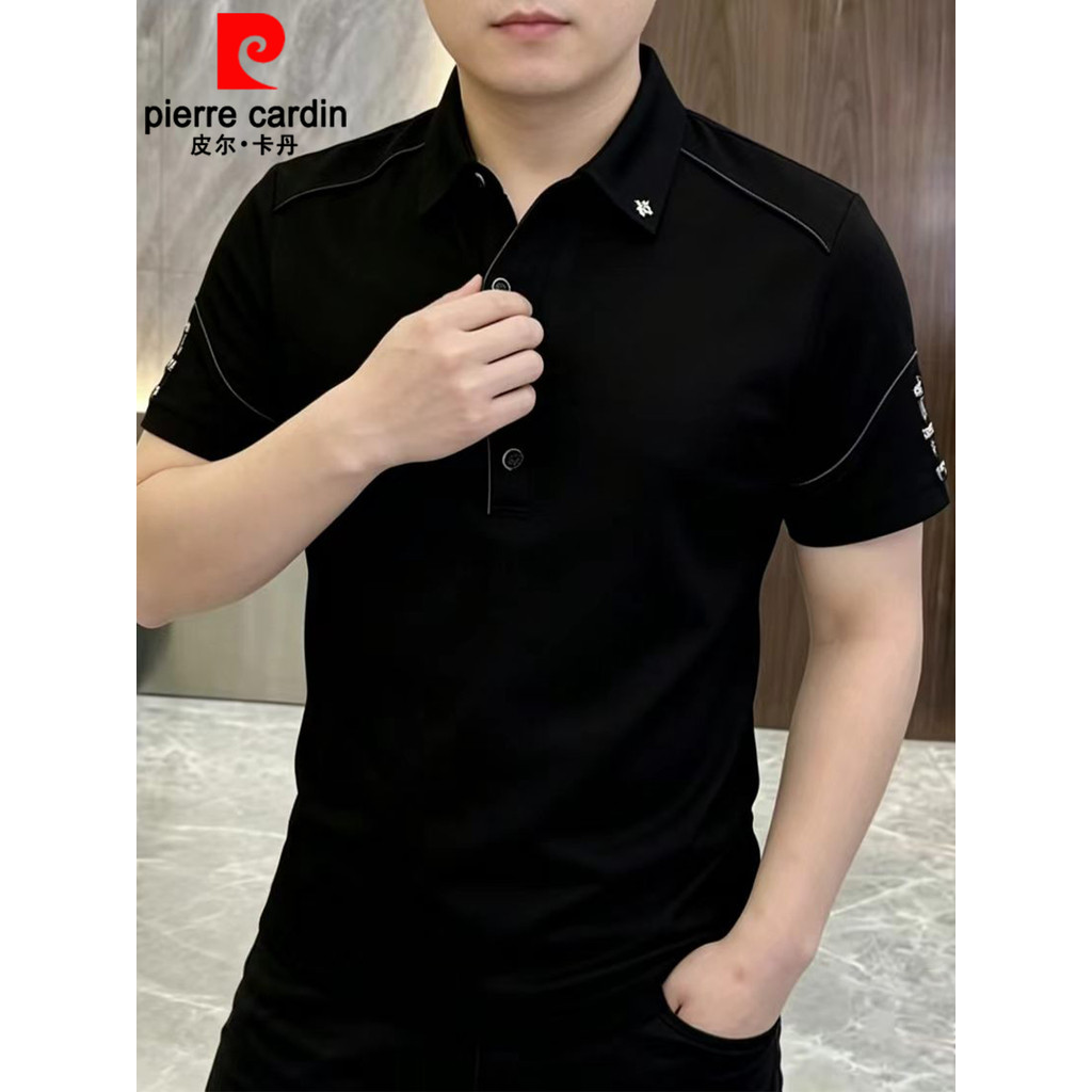 Pierre Cardan verão respirável legal lapela manga curta camiseta masculina moda Casual Wear gelo seda camiseta Polo