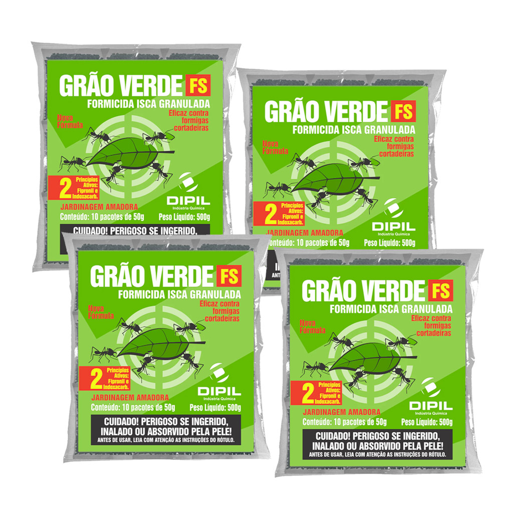 Kit C/ 4 Sacos Grão Verde Mata Formigueiro Isca Granulada Formicida P/ Formiga Cortadeira 500g Cada