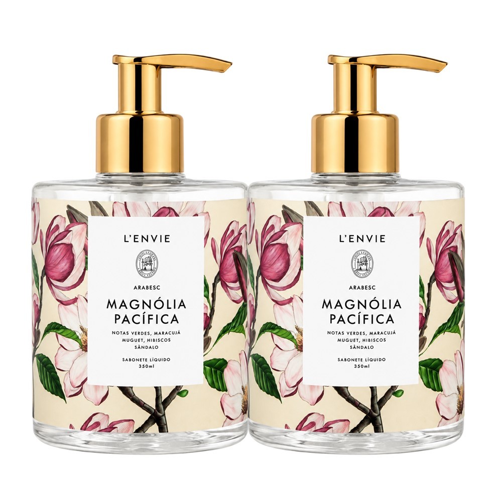 Kit 2 Sabonete Líquido Magnólia Pacífica Floral Frutal Lenvie 350ml Lavabo