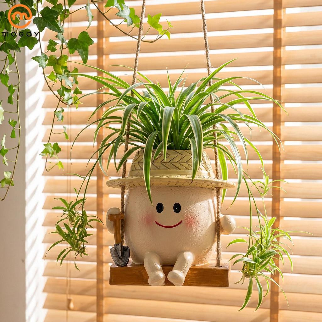 Balanço Pendurado Plantador Pote Com Rosto Sorridente Resina À Prova De Intempéries Planta Titular Furo De Drenagem SHOP