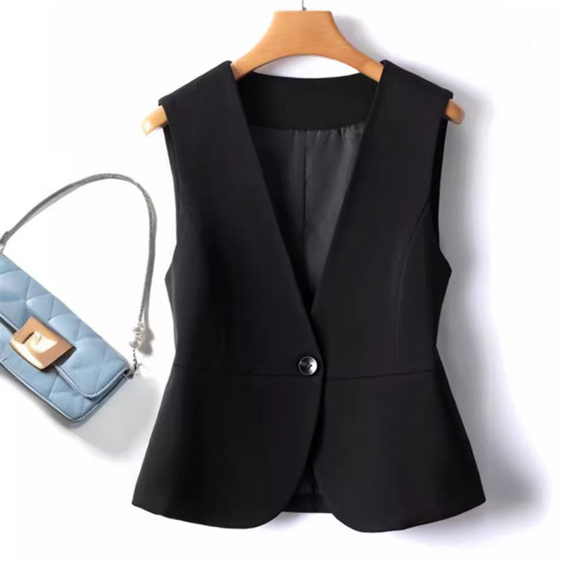 Meninas preto sem mangas terno colete feminino mais magro olhar jaqueta High-End colete