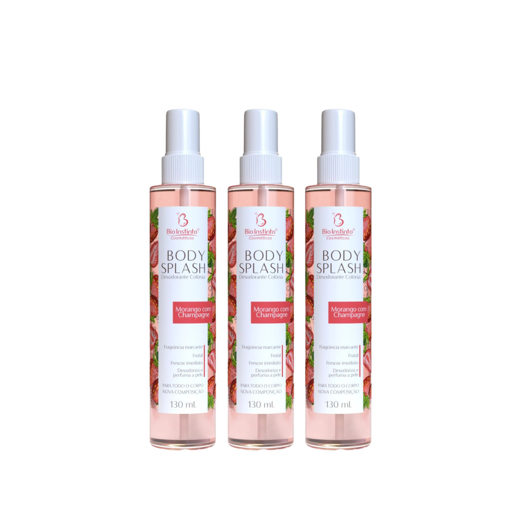 Kit 3 Body Splash Morango Com Champagne 130ml Bio Instinto