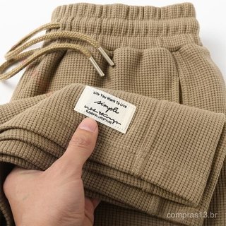 Waffle Khaki Calção pesado Homens Mulheres Summer Plus Tamanho 150kg Calça Casual americana solta de cinco pontos