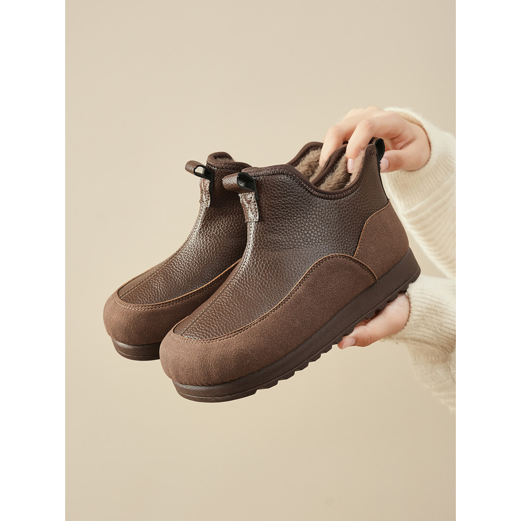 Botas de neve estilo mãe sola macia inverno couro velo quente um Pedal botas de neve de alta qualidade velho pequim sapa