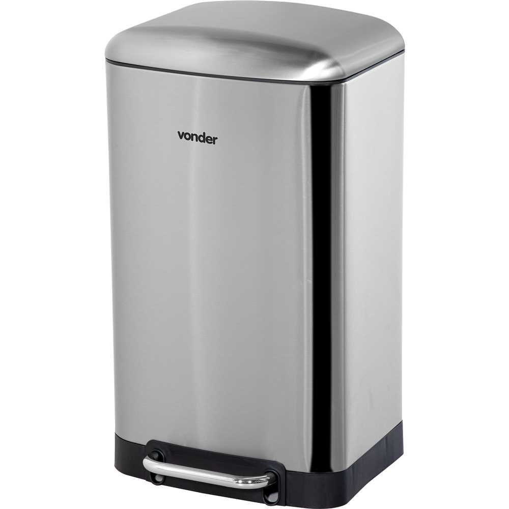 Lixeira retangular, 30 litros, inox, cinza, VONDER