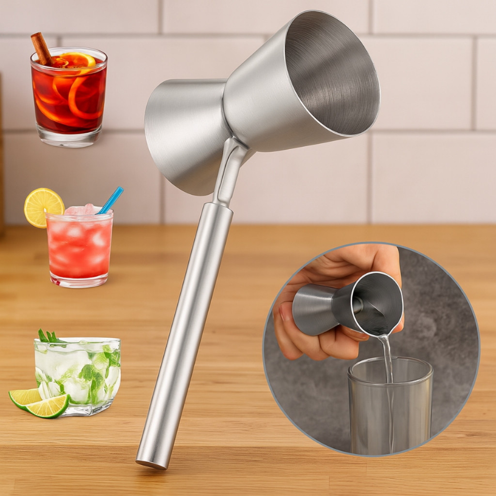 Dosador de Bebidas Duplo Medidor 25ml 50ml com Cabo Inox Para Drinks