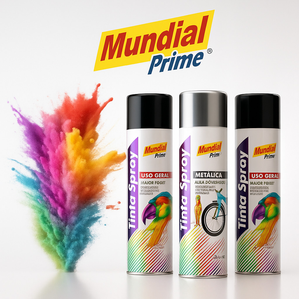 Tinta Spray Uso Geral Diversas Cores 400ML Mundial Prime - Madeira Parede MDF Metais Tecidos Gesso