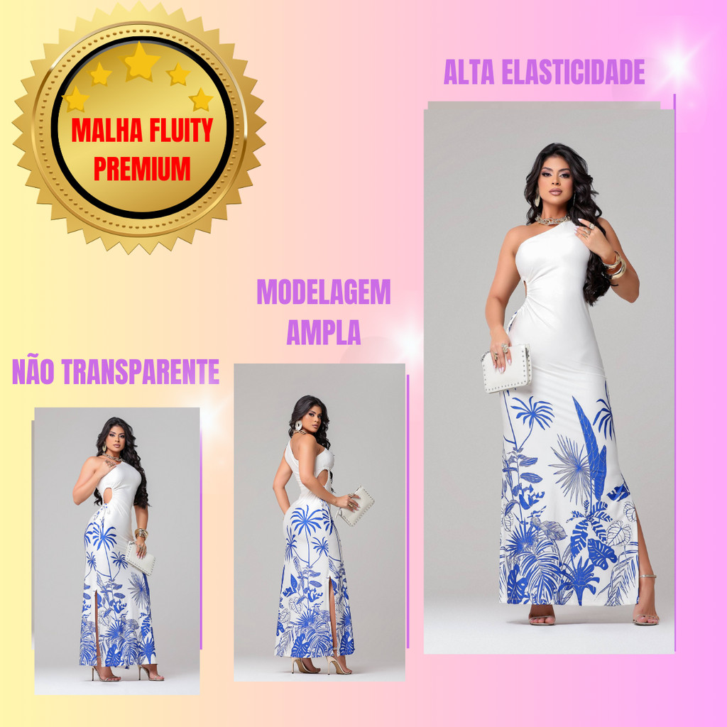 Vestido Longo Malha Azul Verão Modinha  Patricinha Blogueira Tendencia Primavera Sexy Colado Sereia