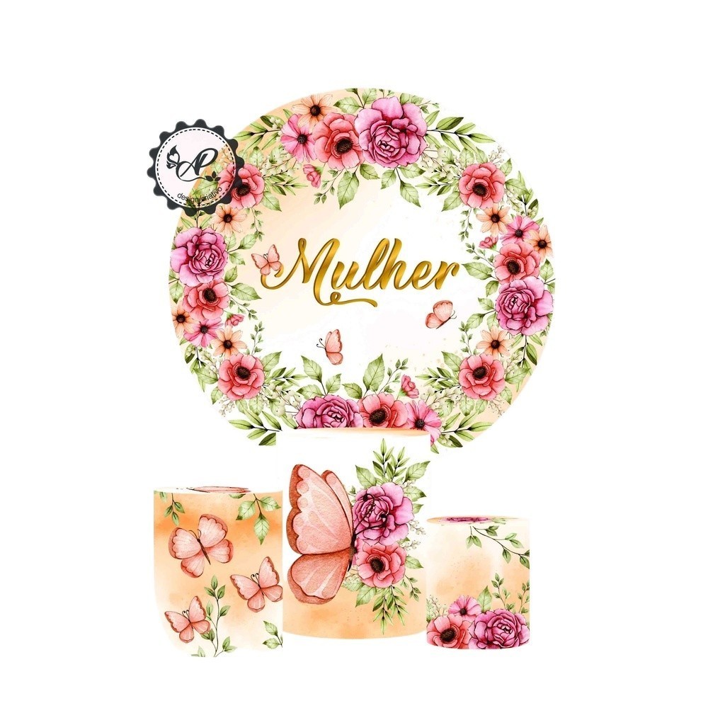 Painel Redondo 1,50m + capas Cilindro Tecido Sublimado DIA DA MULHER em Oferta na Shopee