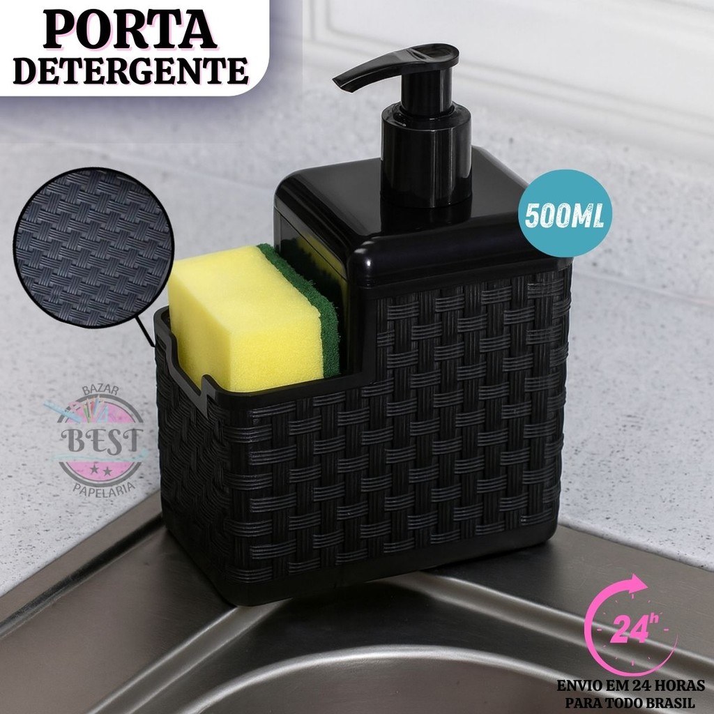 Porta Detergente 500ml Black Porta Sabão Dispenser Liquido Porta Esponja Bico dosador inteligente .