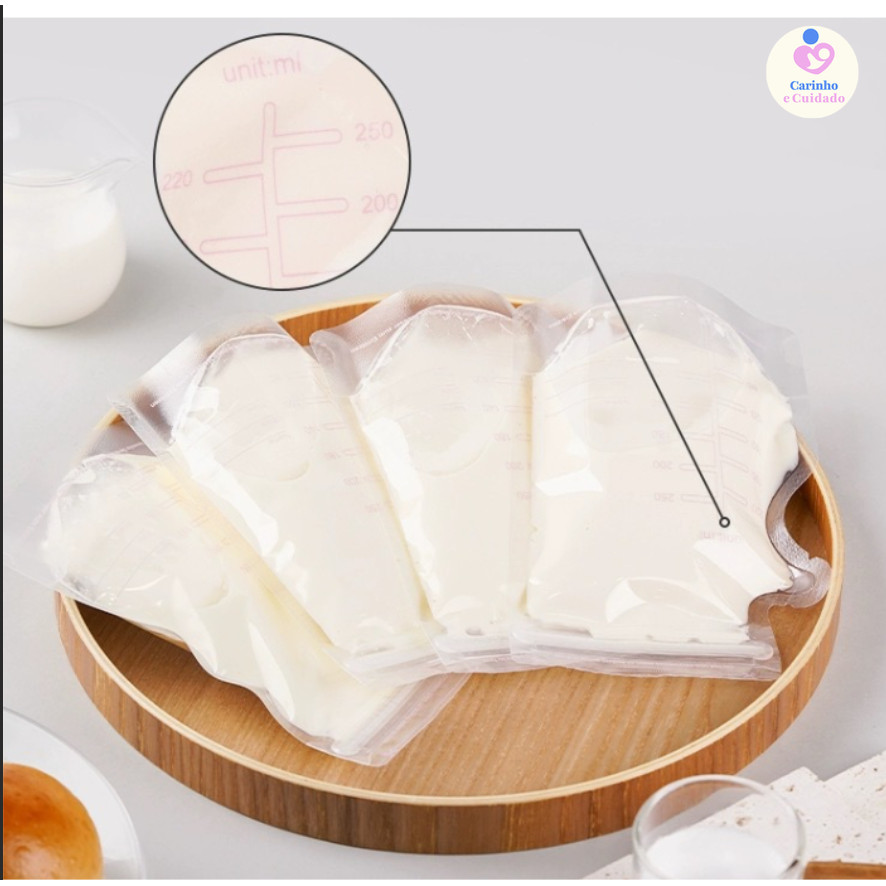 30 Sacos Antivazamento para Armazenar Congelar Leite Materno 250 mL (Kit)