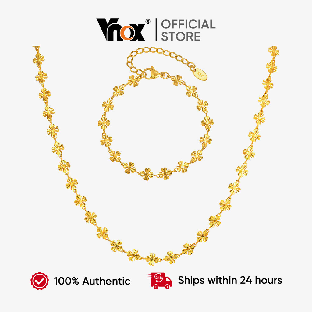 Conjunto De Colar De Pulseira De Corrente De Trevo De Quatro Folhas Vnox , Joias De Moda Feminina De Aço Inoxidável Dour em Oferta na Shopee