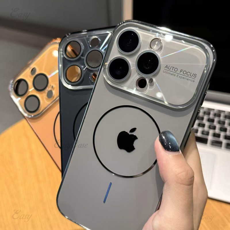 Capa De Telefone Com Sucção Magnética De Lente De Janela Grande De Vidro Avançado Para iPhone 17 16 15 14 13 Pro Max Tra em Oferta na Shopee