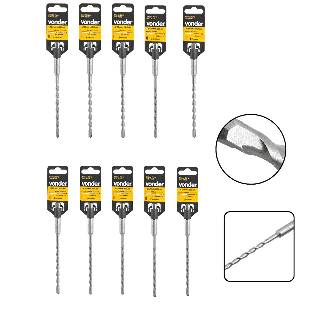 Kit Com 10 Brocas 6mm x 160mm Sds Plus Vonder