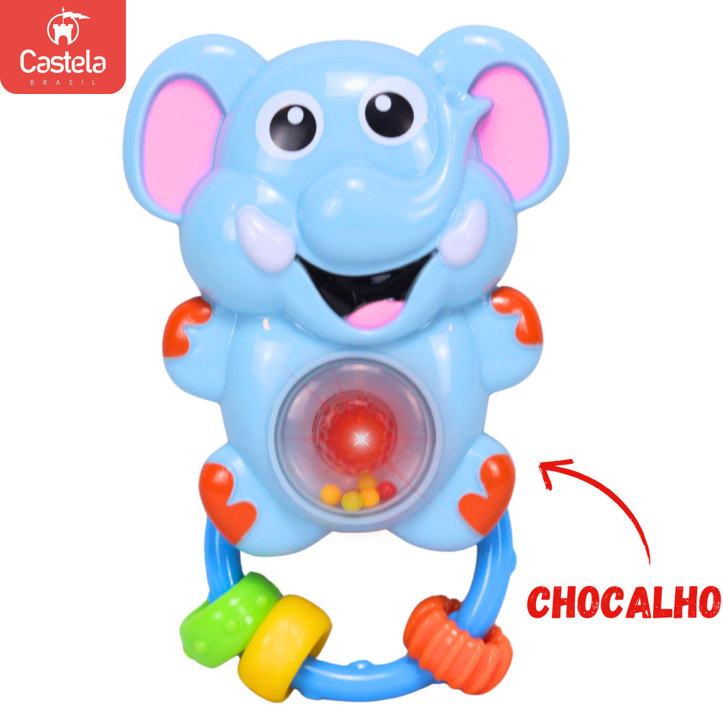 Detalhes do Brinquedo Chocalho Elefante com Luz Som - Castela
