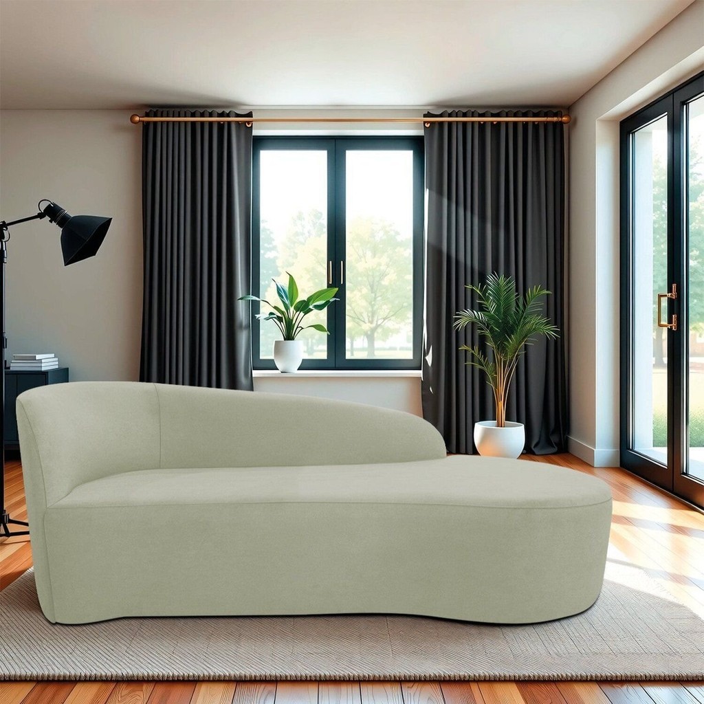 Recamier Curvo Orgânico 140cm 2 Lugares Lado Direito para Sala Estar Bouclé Paris Verde Oliva Verde Oliva
