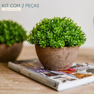 Kit 2 Vaso Buchinho Topiaria Planta Artificial Folhagem Vasinho Arranjo Plantinha Planta Decorativo